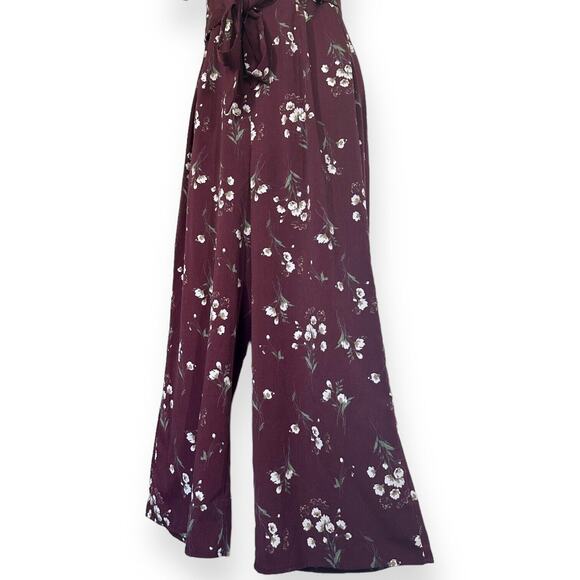 SADIE & SAGE Floral Jumpsuit V-Neck Tie Back Waist Cocktail Flirty Red Small - Picture 6 of 11